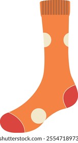 Flat vector illustration of a single sock. The sock is predominantly orange with red accents on the toe and heel