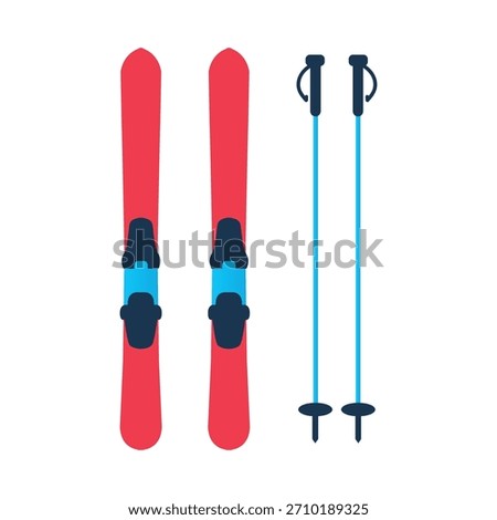 Flat Vector Illustration of Skis and Ski Poles deal for winter sports themes, ski resort promotions, outdoor activity graphics, equipment catalogs, infographics, and travel-related materials.
