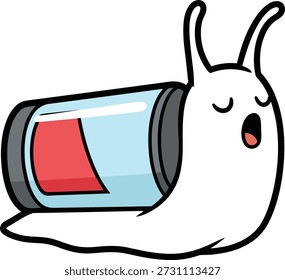 Una Ilustración vectorial plana de un caracol dormido con una carcasa de batería baja, que simboliza el agotamiento y la baja energía. Perfecto para la conciencia de la salud mental, la recuperación del agotamiento, publicaciones perezosas en las redes sociales, App en productividad y pegatinas con temas de bienestar. Diseño atrevido, expresivo y lindo ideal para calcomanías imprimibles, planificadores digitales y contenido educativo.

