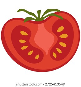 Flat vector illustration of a sliced tomato isolated on white background, commonly used as a pizza ingredient. Clean and simple food element perfect for pizza and Italian cuisine designs, restaurant menus, pizzeria branding, food delivery apps, packaging design, recipes, cooking blogs, posters, icons and culinary projects
