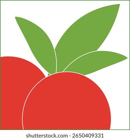 Ilustração vetorial plana de um pequeno grupo de bagas vermelhas genéricas (estilo framboesa) com folhas verdes minúsculas em um fundo branco.

