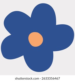 Flat vector illustration of a small dark blue flower with a simple shape. Minimal floral detail on light background. Great for pattern elements, stickers, and kids designs.