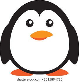 A flat vector illustration of a small round cute penguin.