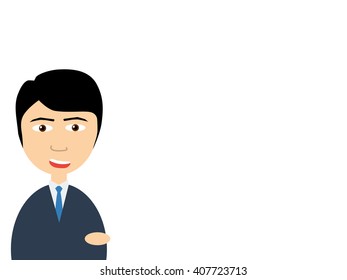 Flat vector illustration of  a smiling handsome salesman making a presentation 