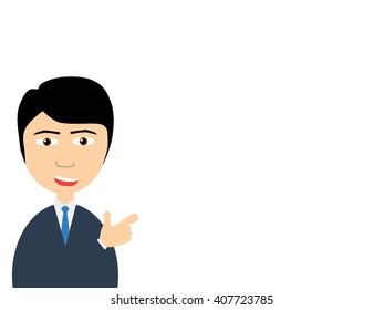 Flat vector illustration of  a smiling handsome salesman making a presentation 
