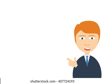 Flat vector illustration of  a smiling handsome salesman making a presentation 