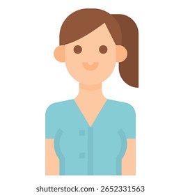 Flat Vector Illustration of a Smiling Woman with Ponytail and Bl