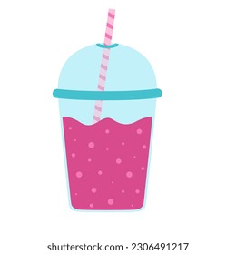 flat vector illustration of smoothie, lemonade, bubble tea or milkshake isolated on white, cold drink in plastic cup, cartoon style
