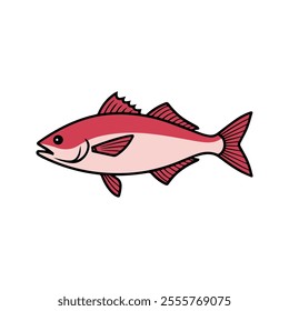 Flat vector illustration of a snapper with reddish-pink body, angular fins, sleek minimal design, clean modern aesthetic