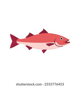 Flat vector illustration of a snapper with reddish-pink body, angular fins, sleek minimal design, clean modern aesthetic