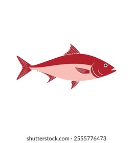 Flat vector illustration of a snapper with reddish-pink body, angular fins, sleek minimal design, clean modern aesthetic