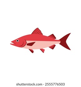 Flat vector illustration of a snapper with reddish-pink body, angular fins, sleek minimal design, clean modern aesthetic