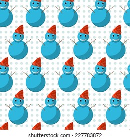 Flat Vector Illustration of Snowman for Design, Website, Background Banner. Seamless Pattern Texture Template for New Year Concept, Winter Holiday