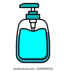 Ilustración vectorial plana de una botella dispensadora de jabón con bomba. Adecuado para la higiene, la atención médica y el diseño del hogar.