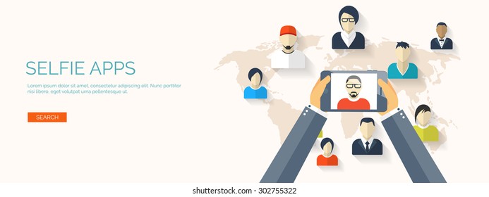 Flat vector illustration. Social network. Global communication. Chatting and emailing.