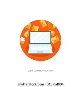 Flat vector illustration. Social network. Global communication. Chatting and emailing.