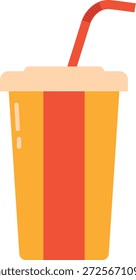 Ilustración vectorial plana de una taza de refresco con paja, perfecta para menús de comida rápida, conceptos de comida chatarra y diseños de comida moderna.