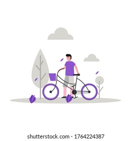Flache Vektorgrafik von jemandem, der morgens im Park mit seinem Freund für Landing-Page, i, mobile App und Website