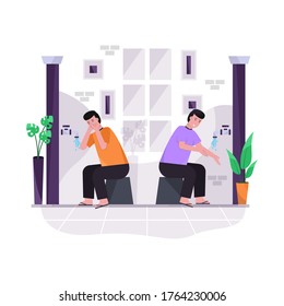Flat vector illustration of someone does ablution, washing hands, rinsing, washing face, ears, and feet for landing page, ui, mobile app and website