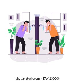 Flat vector illustration of someone does ablution, washing hands, rinsing, washing face, ears, and feet for landing page, ui, mobile app and website