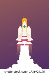 Flat vector illustration of a spaceship launch isolated on space background