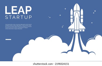 Flat vector illustration of spaceship rocket taking off. Suitable for background element of business startup and technology concept.