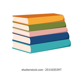 Ilustración vectorial plana de una pila de libros coloridos con un fondo blanco y múltiples colores en la pila