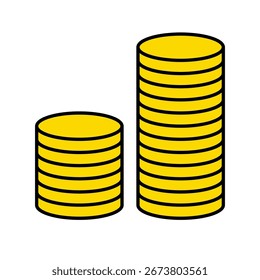Flat vector illustration of stacked gold coins, representing money, finance, investment, savings, and economic growth
