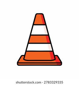 A flat vector illustration of a standard orange and white striped traffic cone used for road safety and construction zone warnings