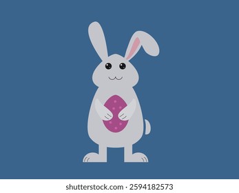 A flat vector illustration of a standing rabbit holding an Easter egg