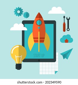 Flat vector illustration for start up new project development