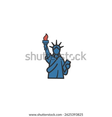 Flat vector illustration of the Statue of Liberty, a globally recognized symbol of freedom, democracy, and the spirit of the United States.
