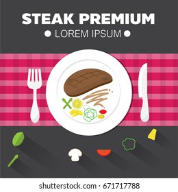 Flat vector illustration of steak ingredient for steak menu.