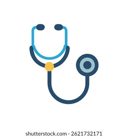 Flat vector illustration of a stethoscope against a White Background for health and medical uses. Minimalist design and aesthetic.