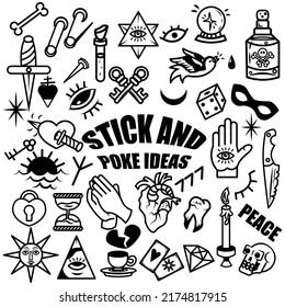 Flat vector illustration of stick and poke ideas. 