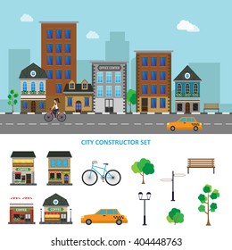 Flat vector illustration stock building set objects