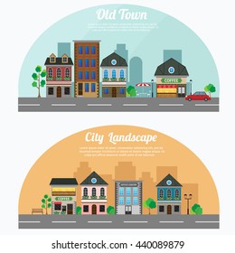Flat vector illustration stock building set objects city and town
