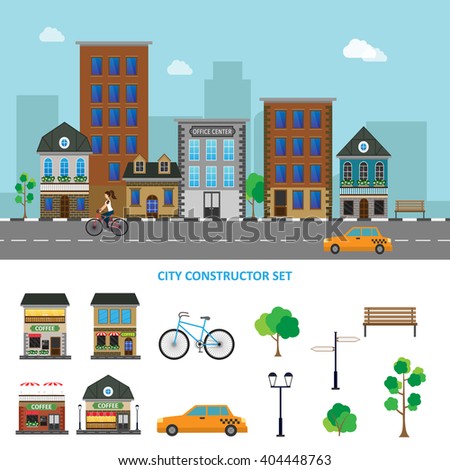Flat vector illustration stock building set objects