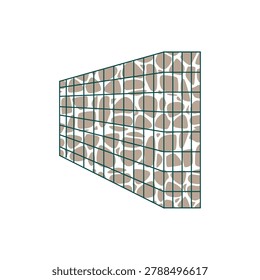 Flat vector illustration of a stone gabion wall. Wire mesh box filled with rocks for geotechnical engineering, erosion control, and landscape design isolated on white.