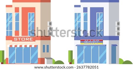 Flat Vector Illustration of Store and Mart Buildings – Modern Retail Shop Design by elgrafto