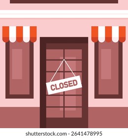 Flat Vector Illustration of Storefront with Closed Sign on Door – Business Closure Concept