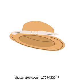 Ilustración vectorial plana de sombreros de paja con cinta en diferentes ángulos y vistas. Elegante accesorio de verano aislado sobre fondo blanco con colores pastel suaves. Perfecto para el diseño de moda, temas de verano, proyectos de viajes, conceptos de playa, gráficos de estilo de vida, marca e ilustraciones editoriales.
