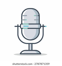 A flat vector illustration of a studio condenser microphone with a stand and minimalist design elements