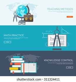 Flat vector illustration. Study background. Education and learning. Back to school. E-learning, web courses. Online teacher. Power of knowledge. University, school.