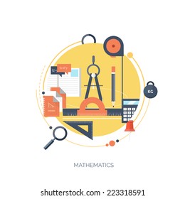 Flat vector illustration. Study and learning concept background. Distance education, online courses, brainstorm, knowledge growth,school and university subjects.Success and ideas,learn process.