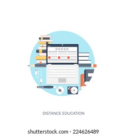 Flat vector illustration. Study and learning concept background. Distance education, brainstorm and knowledge growth,school and university subjects.Success and smart ideas, skills up. 