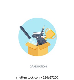 Flat vector illustration. Study and learning concept background. Distance education, brainstorm and knowledge growth,school and university subjects.Success and smart ideas, skills up. 