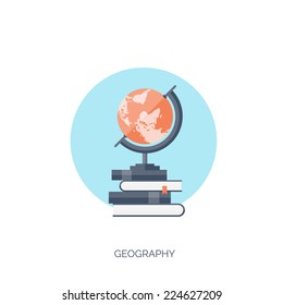 Flat vector illustration. Study and learning concept background. Distance education, brainstorm and knowledge growth,school and university subjects.Success and smart ideas, skills up. 