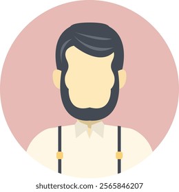 Flat vector illustration of a stylish bearded character with suspenders, ideal for retro-themed projects, fashion branding, and creative digital content