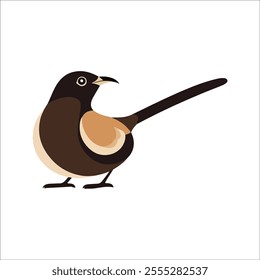 Flat vector illustration of a stylized bulbul with brown body, short curved beak, and medium tail, minimalistic design, plain white background